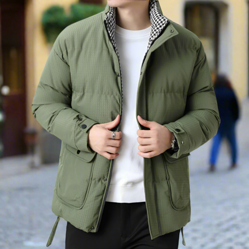 Men's Puffer Jacket Houndstooth Pattern