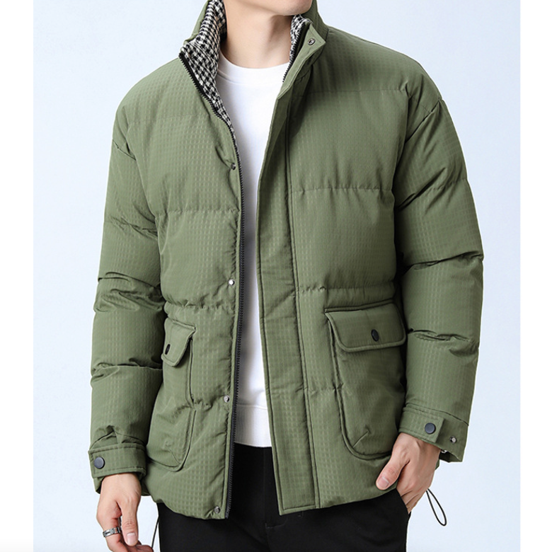 Men's Puffer Jacket Houndstooth Pattern