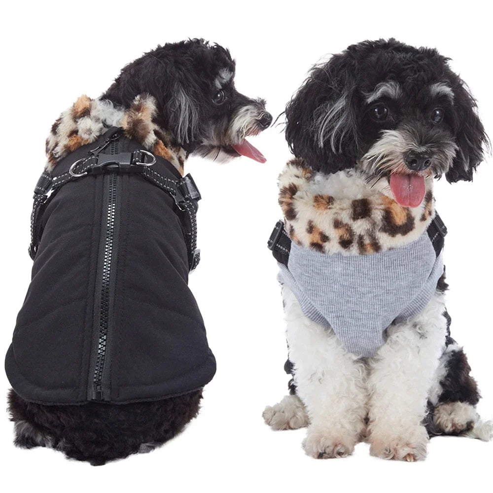 Dog Coat With Harness Fur Collar