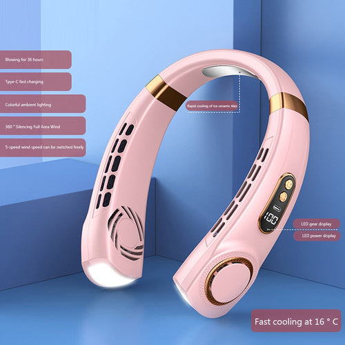 Wearable Fan With LED 5 Speed