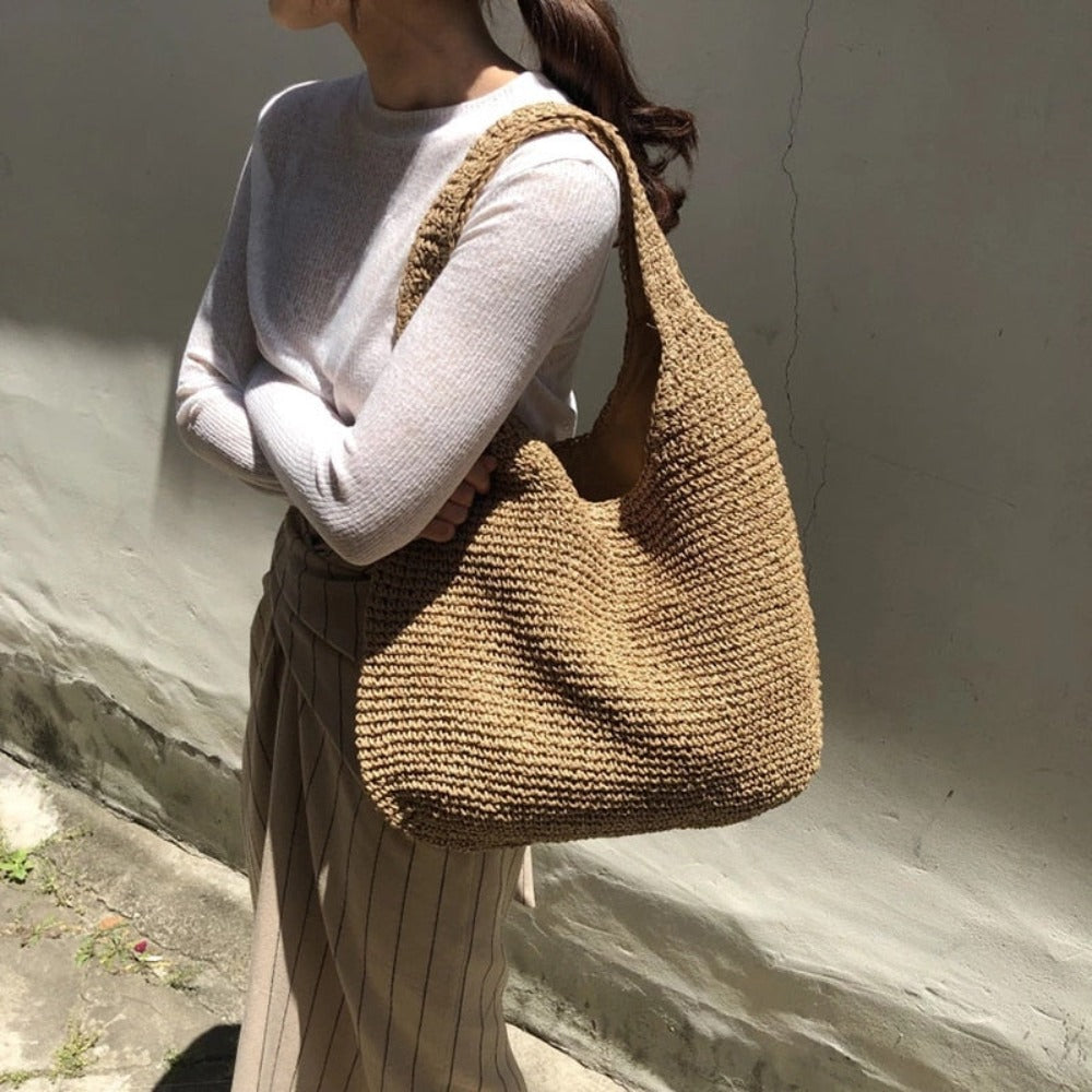 Beach Bag With Straw Handle