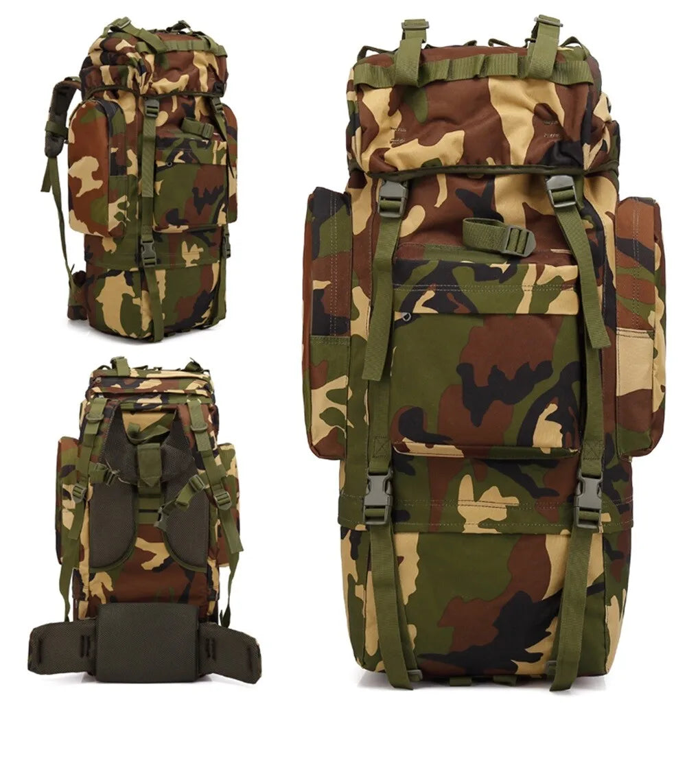 65L MOLLE Backpack With Internal Frame Black For Outdoors