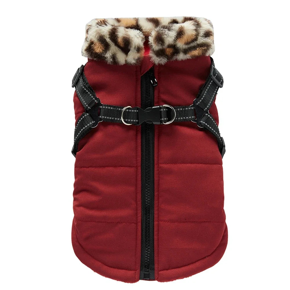 Dog Coat With Harness Fur Collar