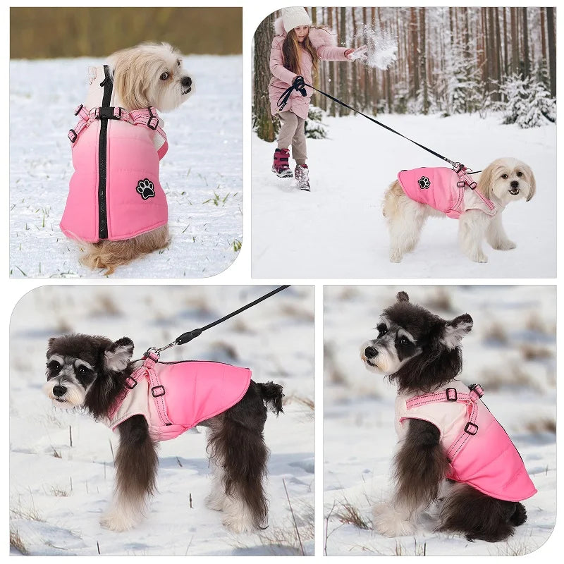 Dog Winter Jacket With Harness Zipper