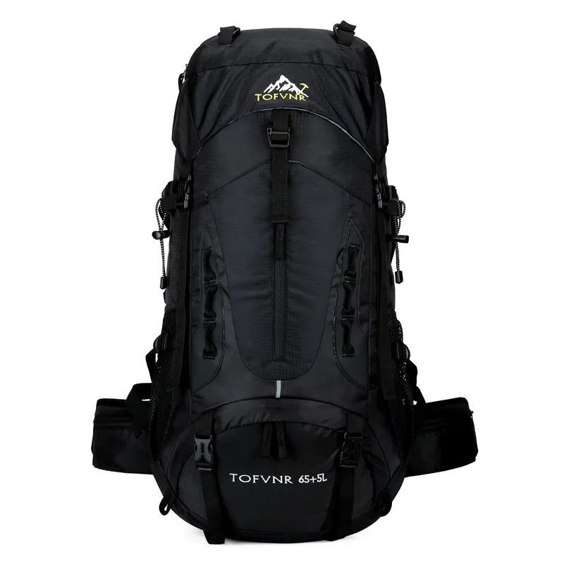 Blue 70L Nylon Hiking Backpack With Built In Rain Cover