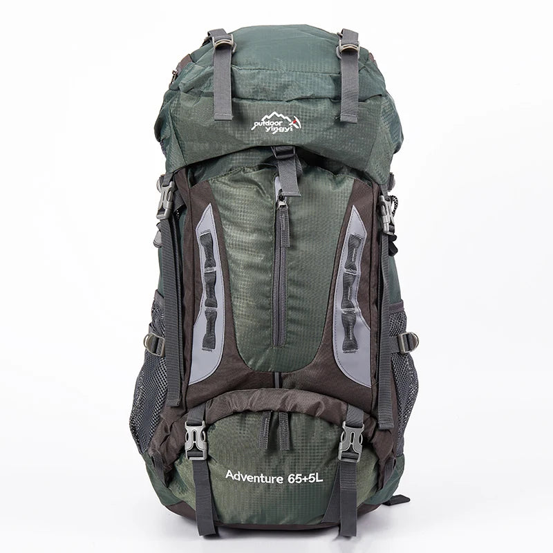 Blue 70L Nylon Hiking Backpack With Built In Rain Cover
