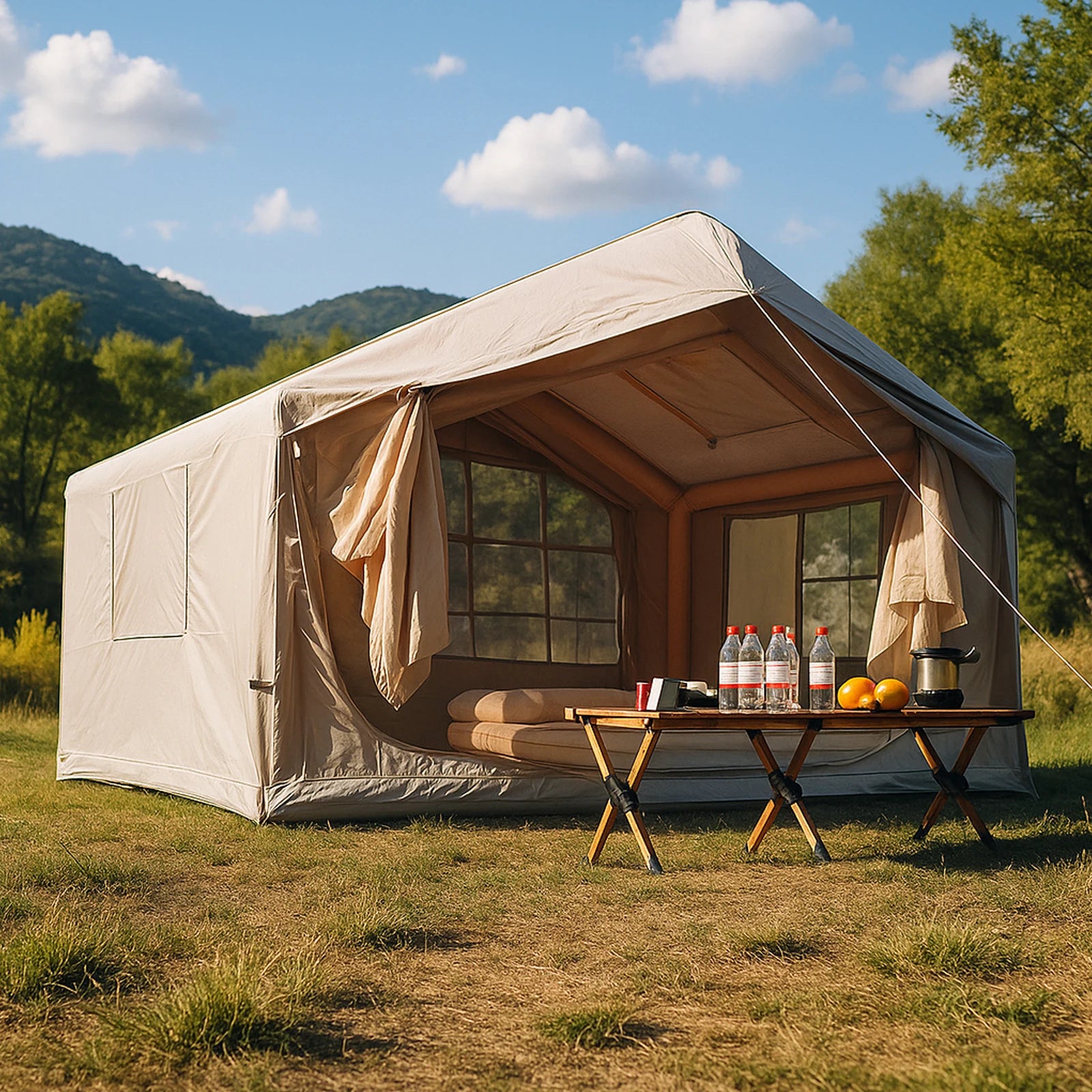 5-8 Person 4-Season Inflatable Camping Tent with AC Vent – Waterproof, Oxford Fabric