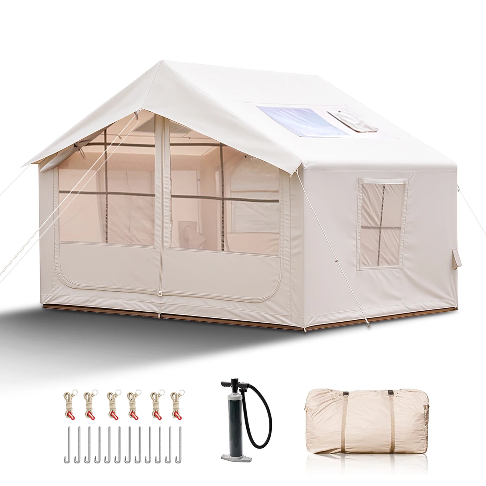 5-8 Person 4-Season Inflatable Camping Tent with AC Vent – Waterproof, Oxford Fabric
