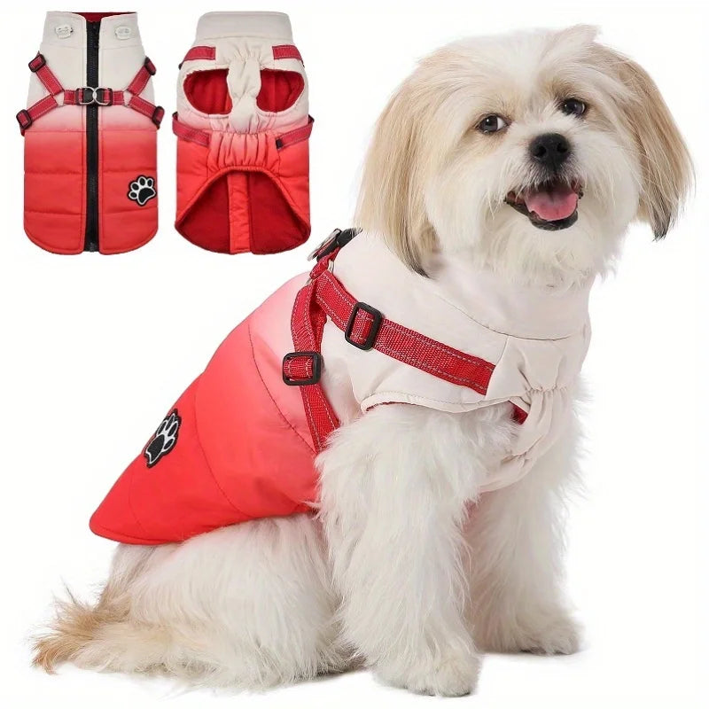 Dog Winter Jacket With Harness Zipper