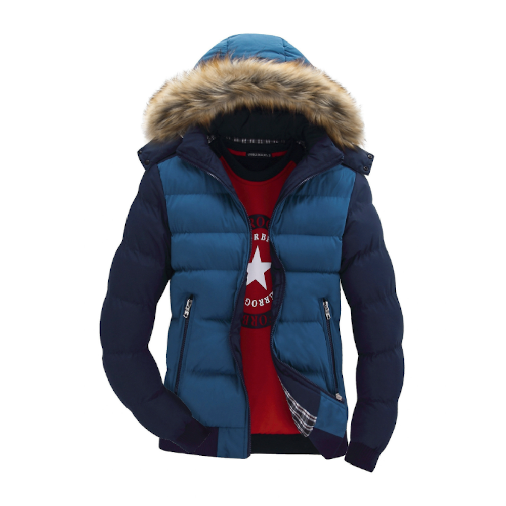 Two Tone Puffer Jacket With Removable Hood