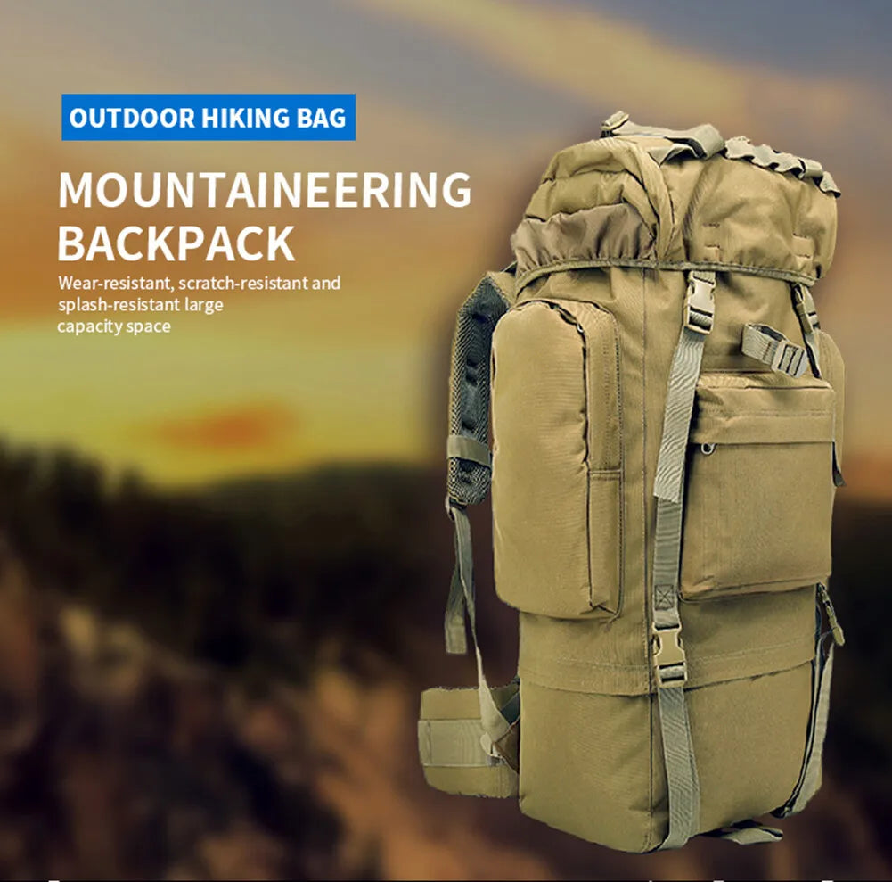 65L MOLLE Backpack With Internal Frame Black For Outdoors