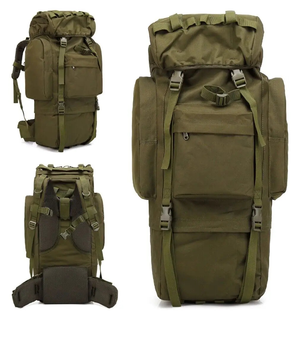 65L MOLLE Backpack With Internal Frame Black For Outdoors