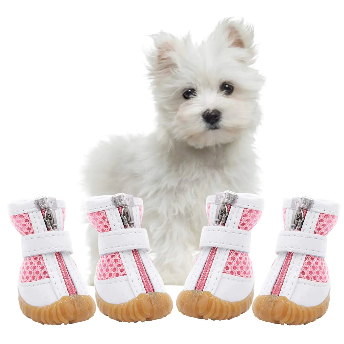 Small Dog Mesh Shoes Waterproof Anti Slip Zipper Paw Guard