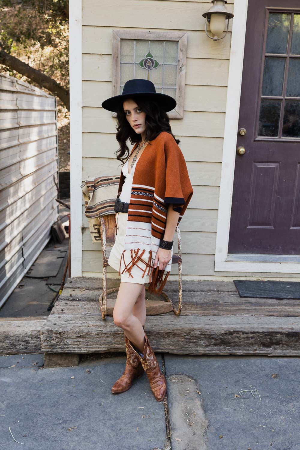 Western Fringed Ruana Plush Cozy