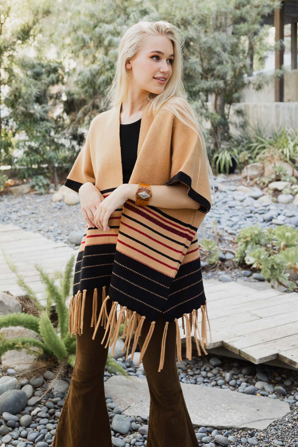 Western Fringed Ruana Plush Cozy