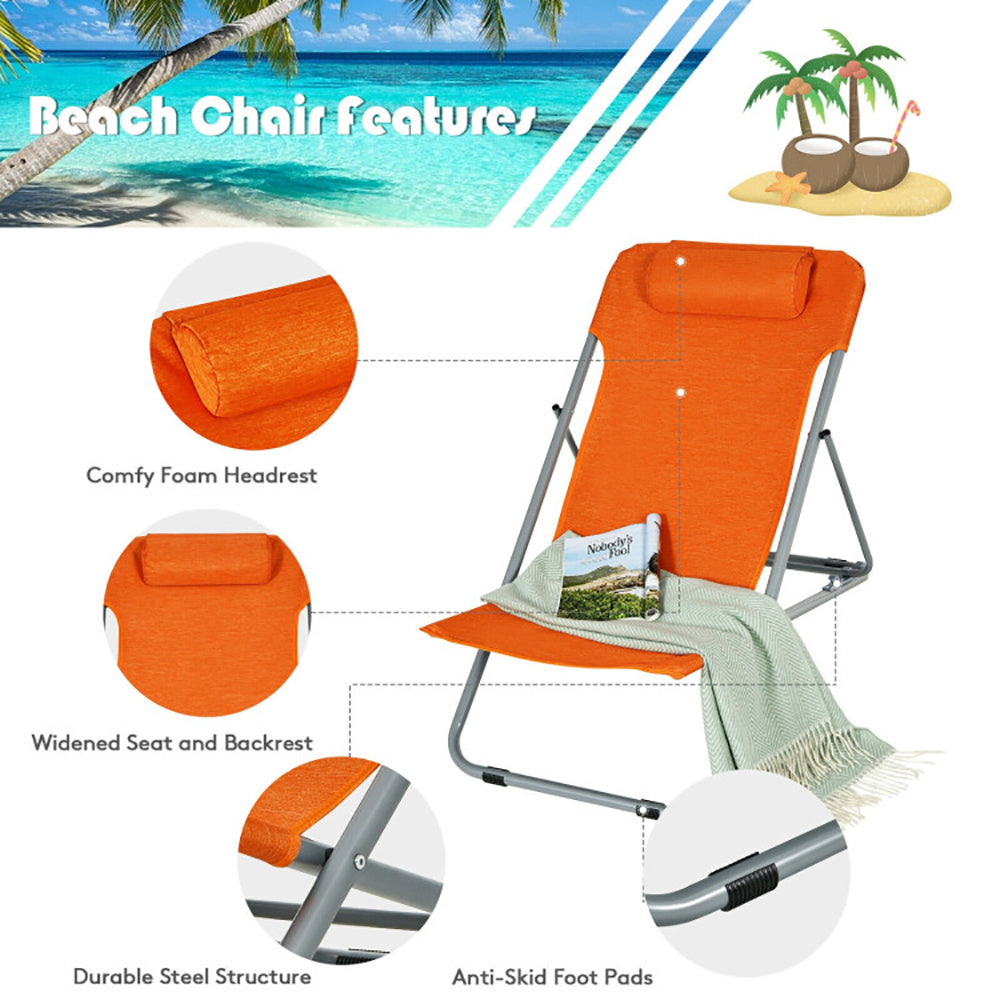 Beach Chair Set With Headrest & 3 Level Incline