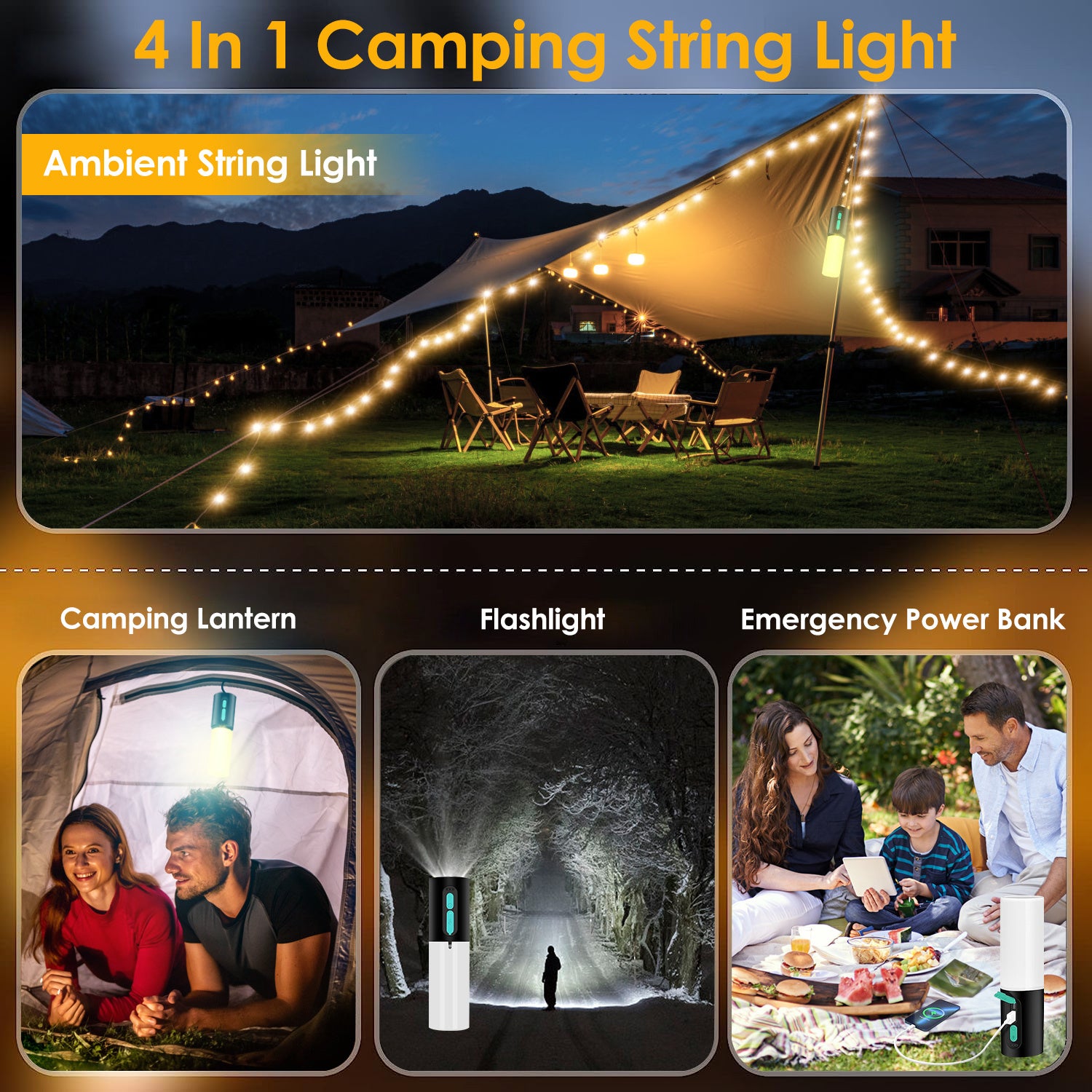 Waterproof Camping String Light IP44 33ft