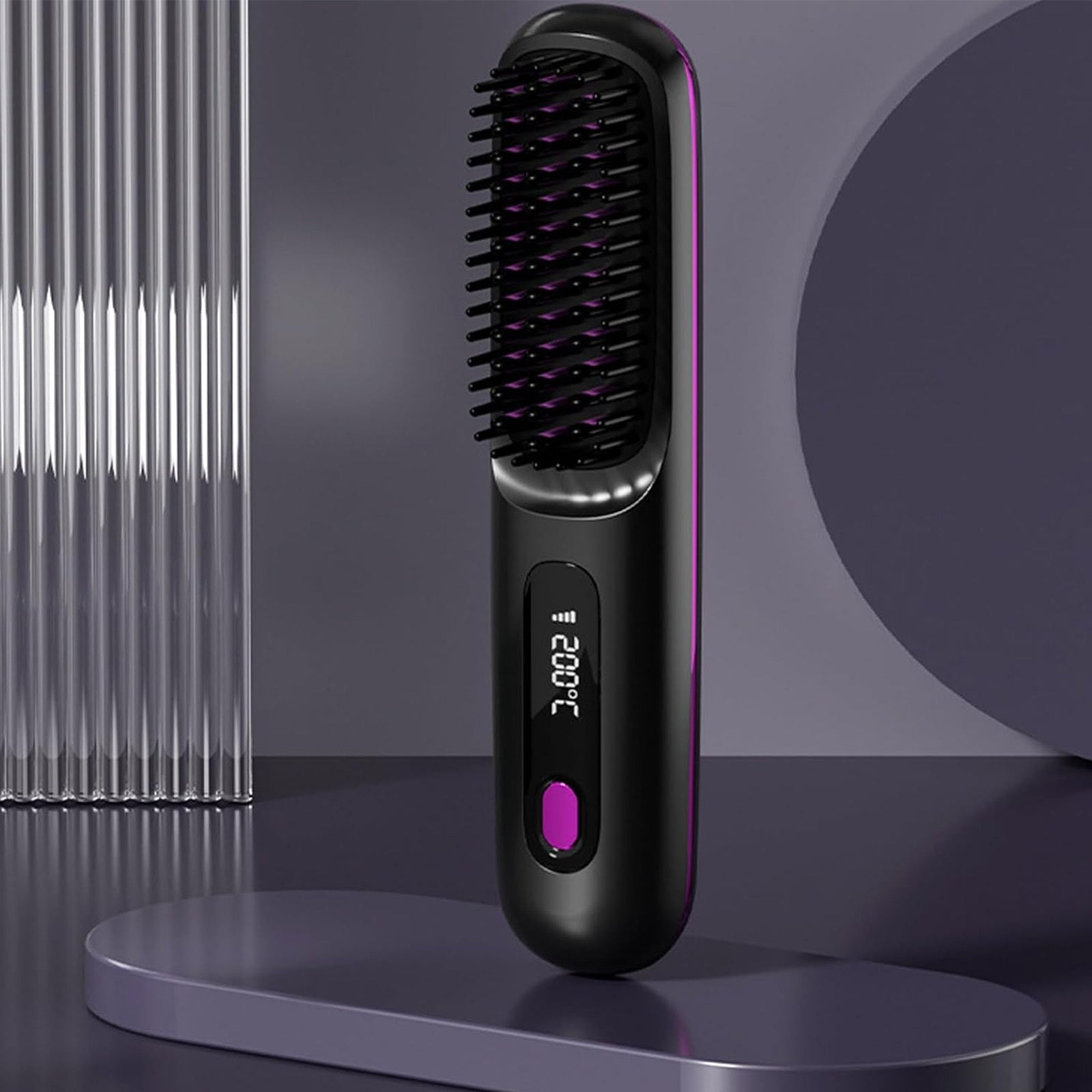 Cordless Hair Straightening Brush Led Frizz Shine