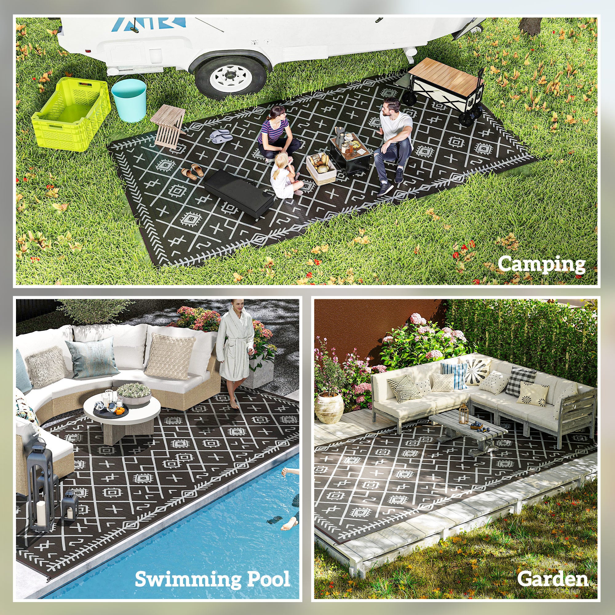 Stunning Outdoor Rug Reversible Waterproof With Bag Included