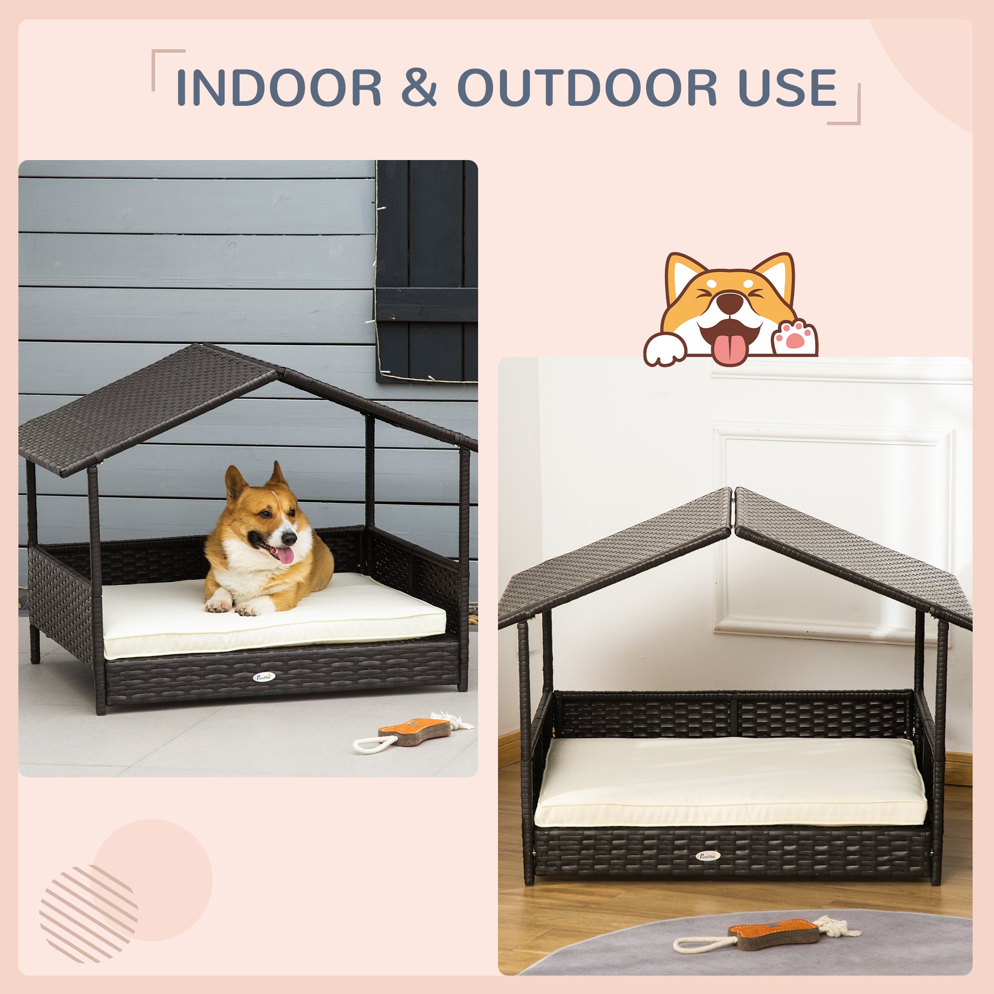 Outdoor Elevated Wicker Dog Bed Rattan Canopy