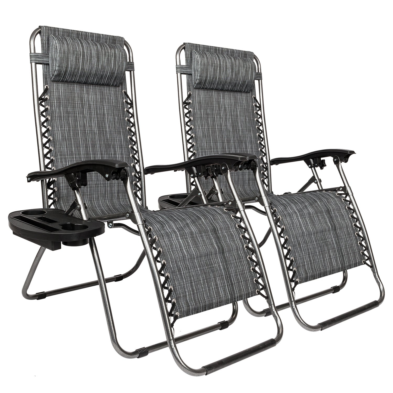 Set of 2 Adjustable Lounge Chairs With Pillow And Tray