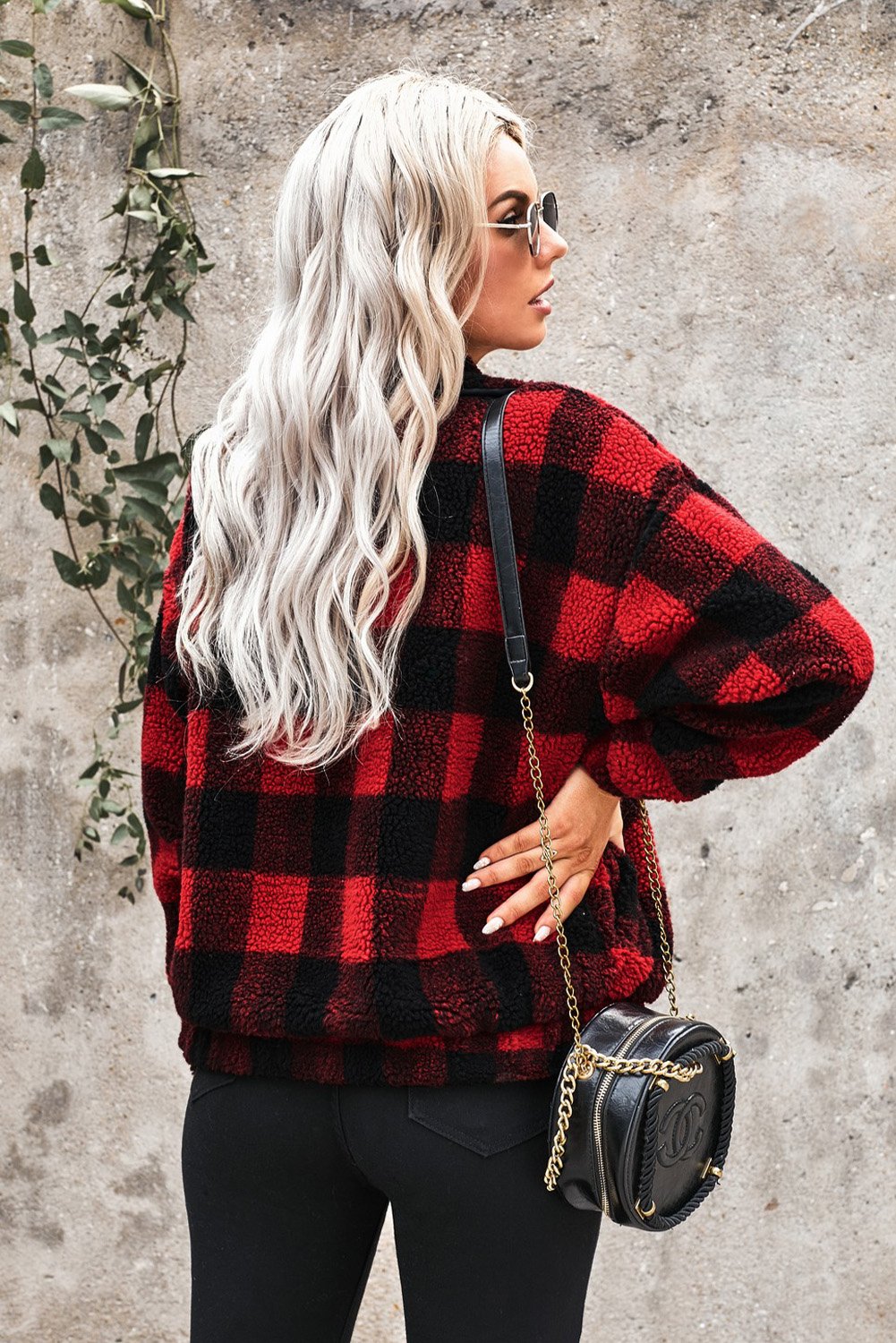 Luxurious Sherpa Jacket Plaid Leopard Print
