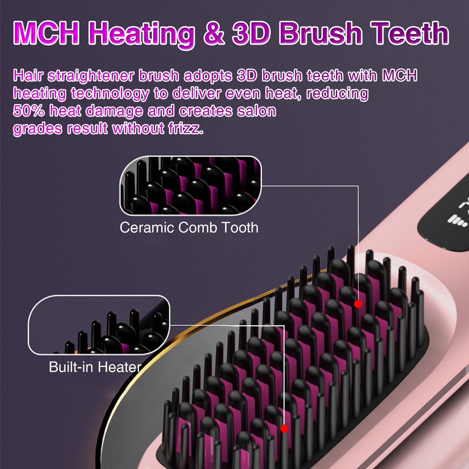 Cordless Hair Straightening Brush Led Frizz Shine