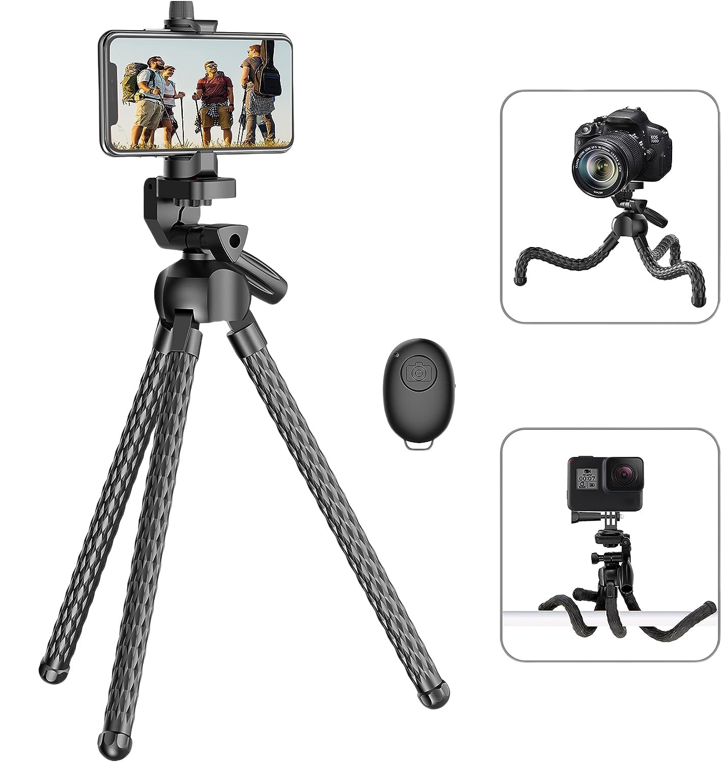 Phone or Camera Tripod With Flexible Rubber Legs