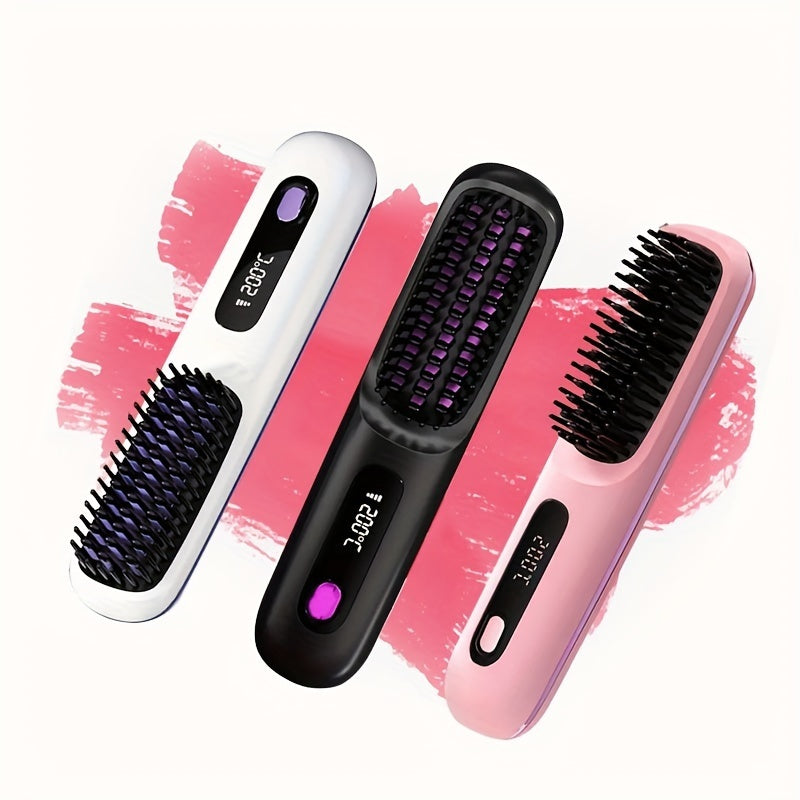 Cordless Hair Straightening Brush Led Frizz Shine