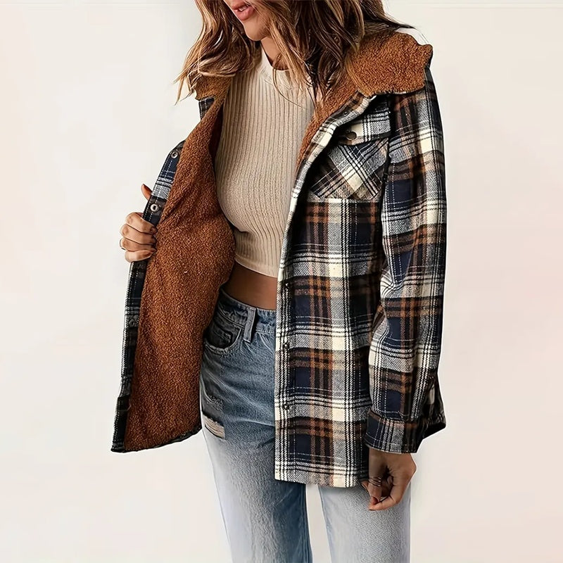 Plaid Hooded Jacket With Fleece Lining