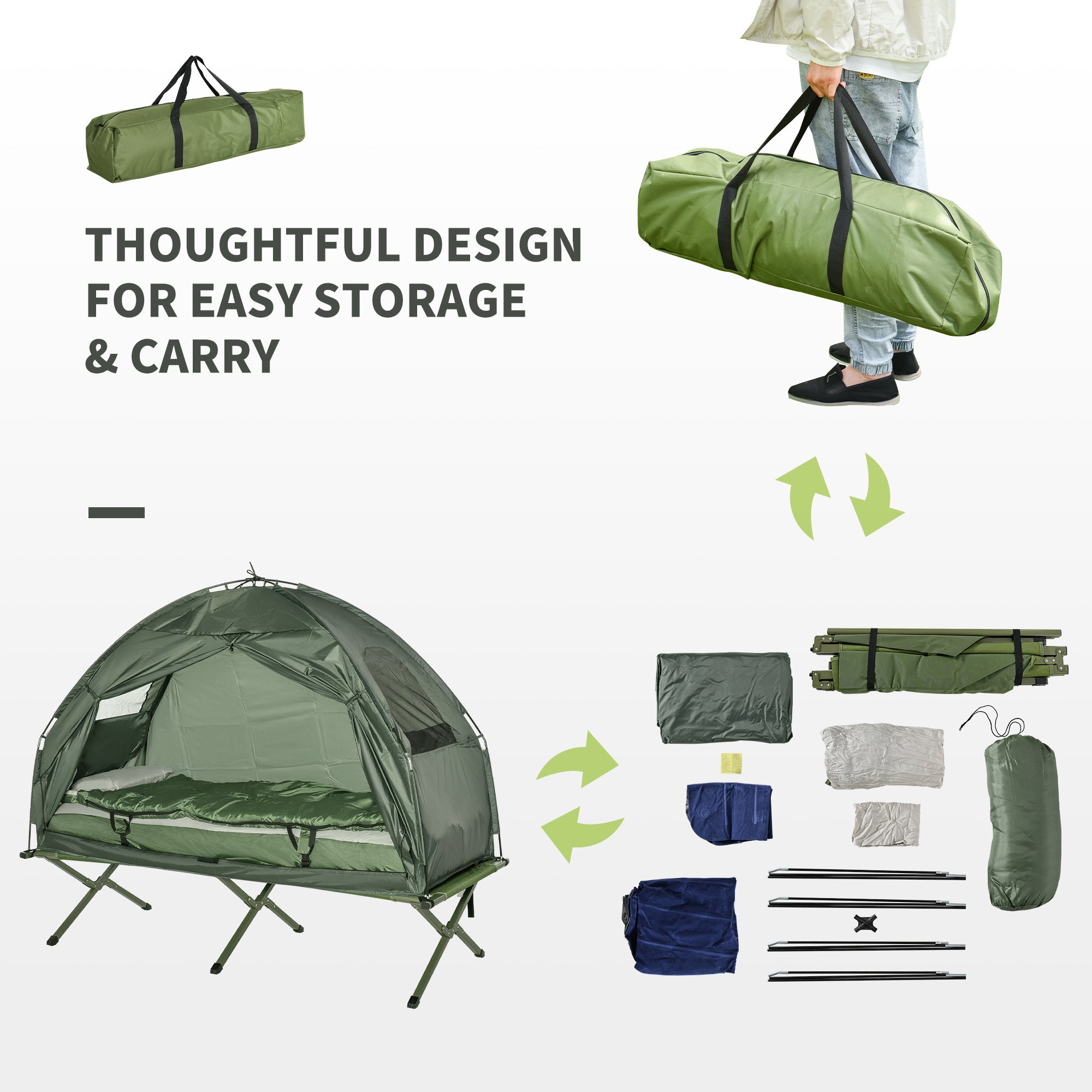 Folding Camping Cot All In One Raised Bed