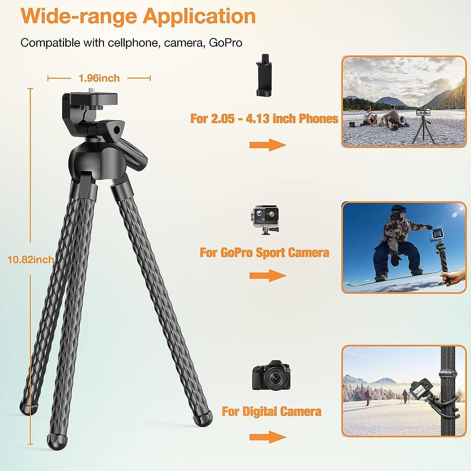 Phone or Camera Tripod With Flexible Rubber Legs