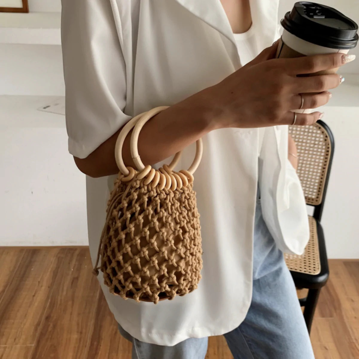 Crochet Bag With Rattan Ring Handle
