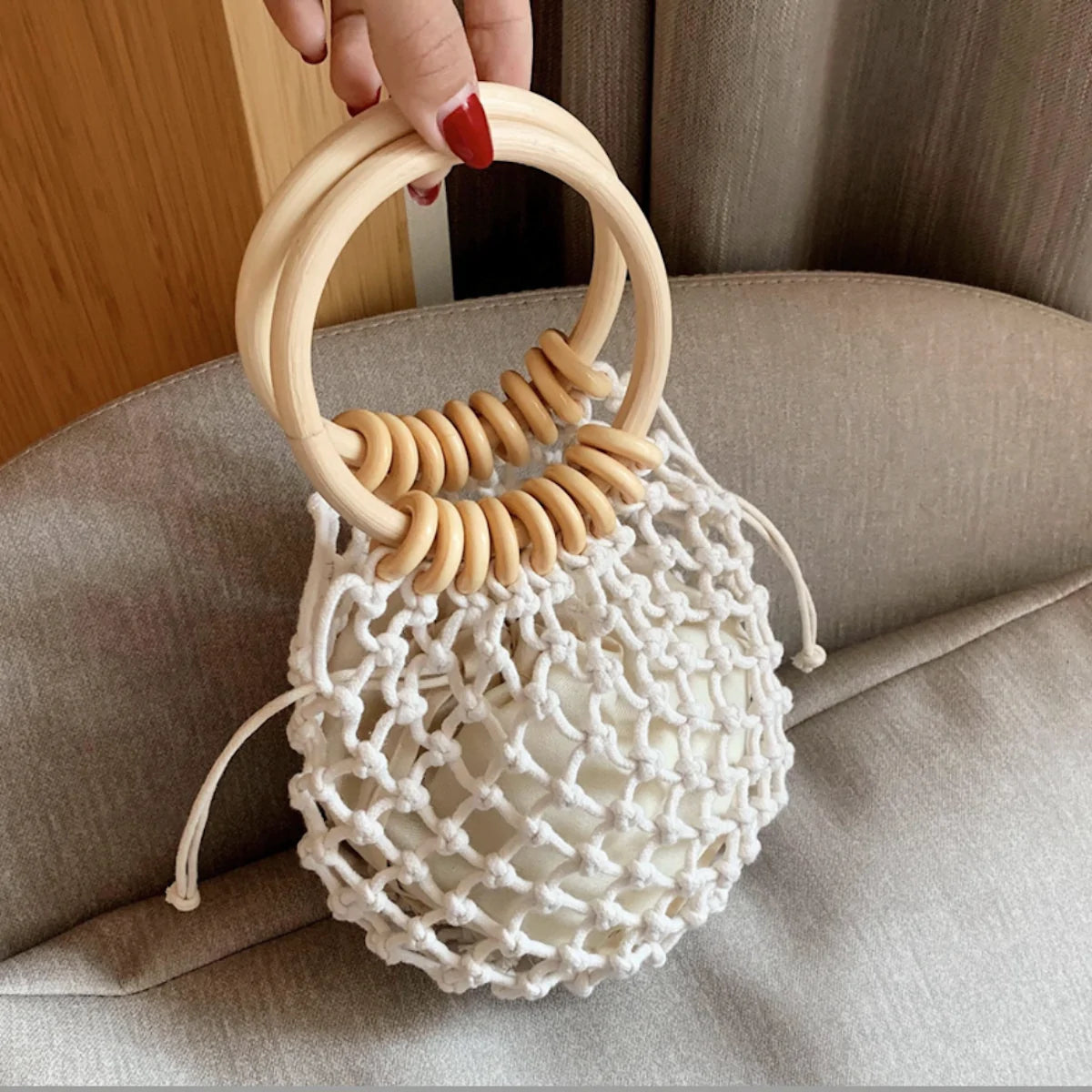 Crochet Bag With Rattan Ring Handle