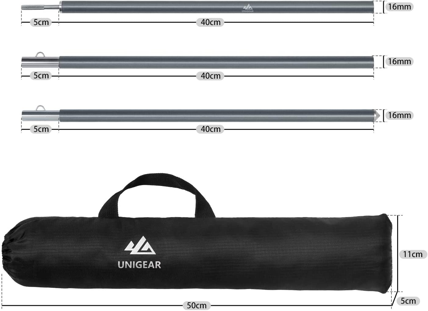 7075T6 Anodised Tent Pole Set 240cm Black For Stability