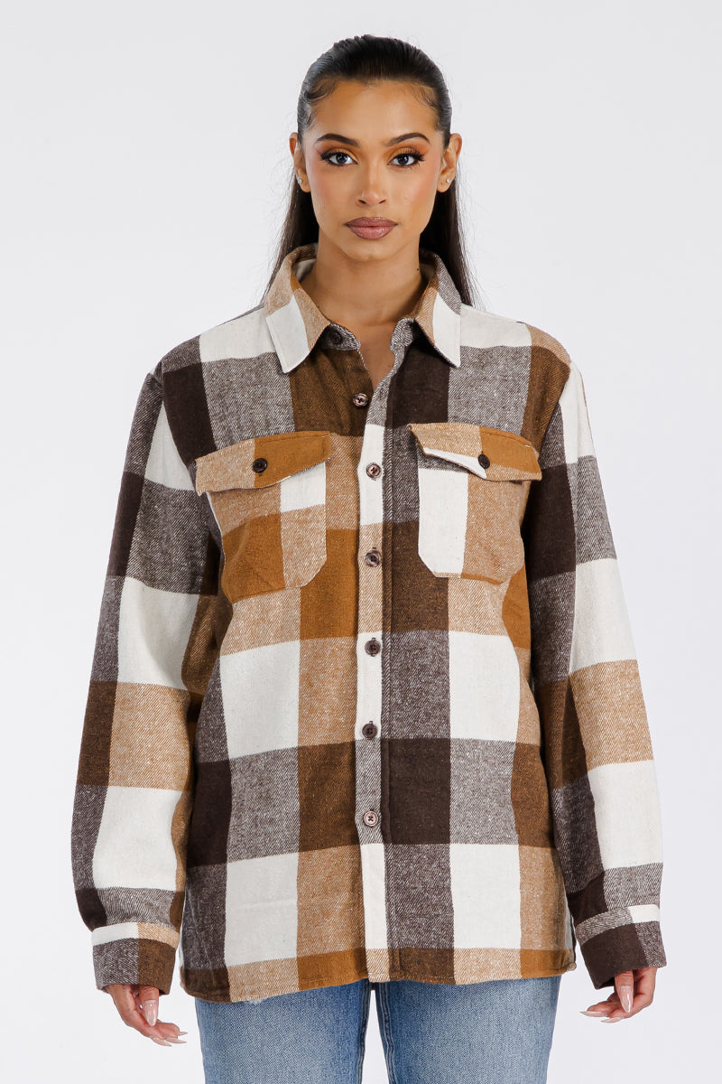 Cozy Flannel Shacket Oversized Boyfriend Fit
