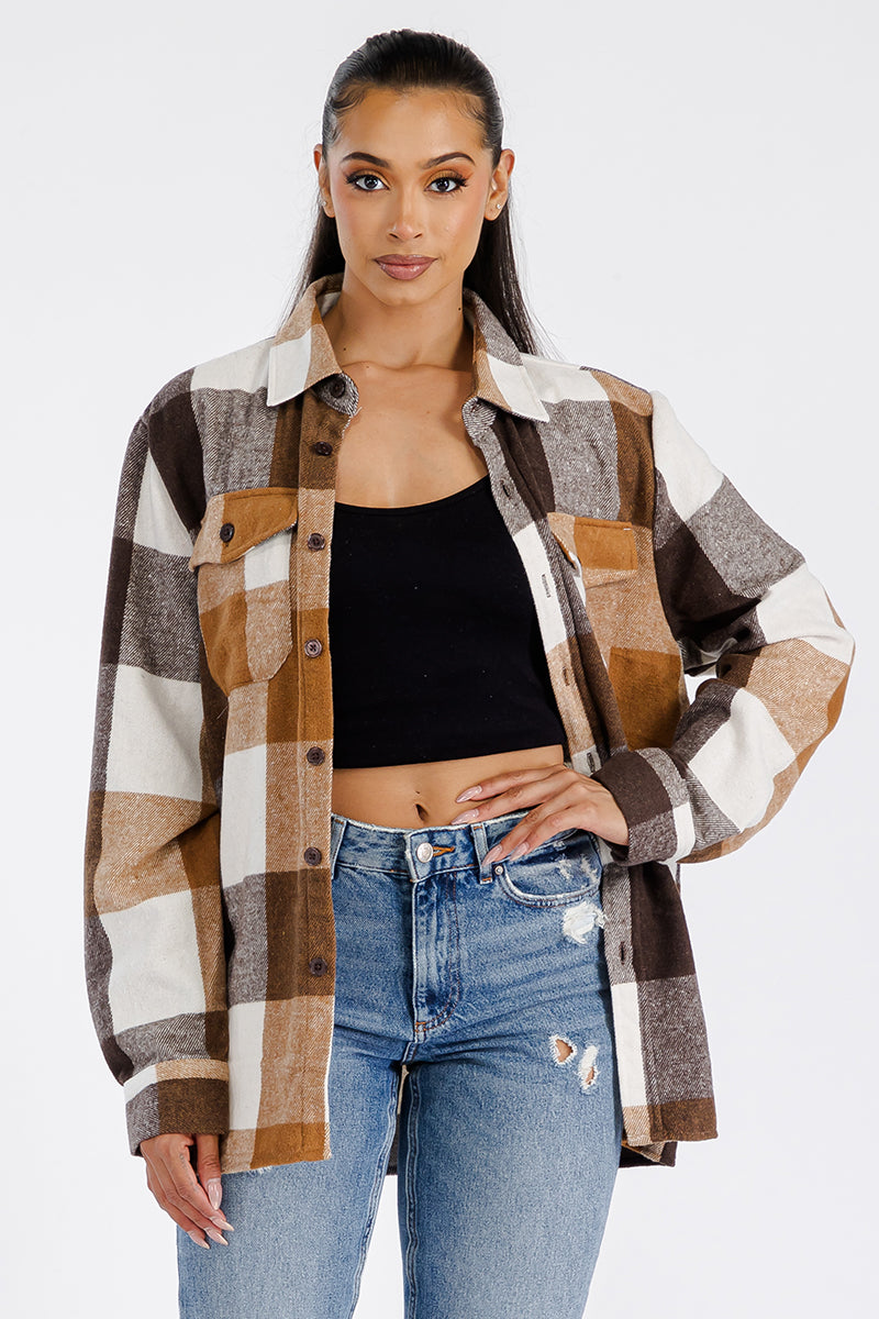 Cozy Flannel Shacket Oversized Boyfriend Fit