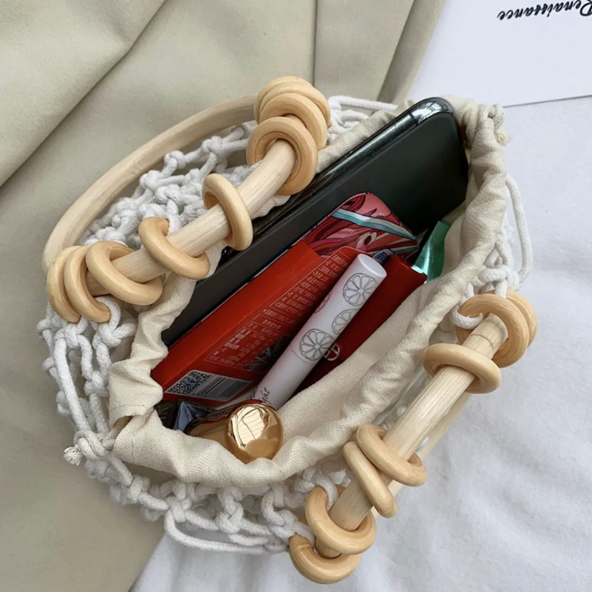 Crochet Bag With Rattan Ring Handle
