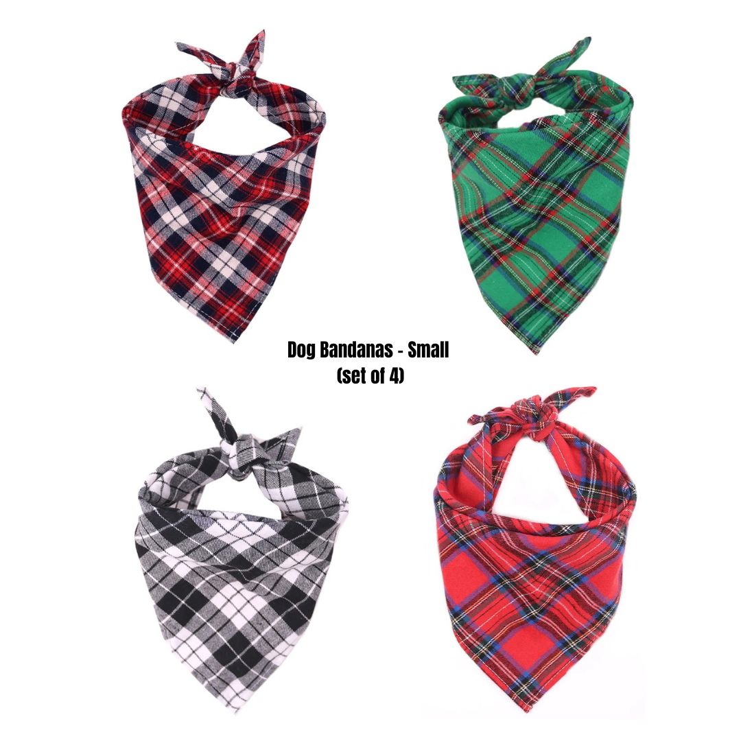 Charming Plaid Dog Bandanas Set of 4 For Small Dogs