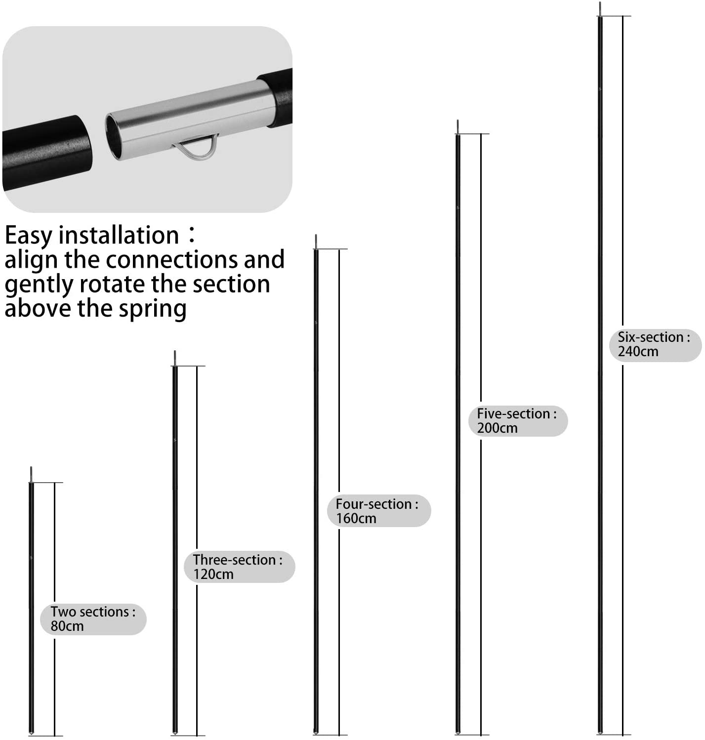 7075T6 Anodised Tent Pole Set 240cm Black For Stability
