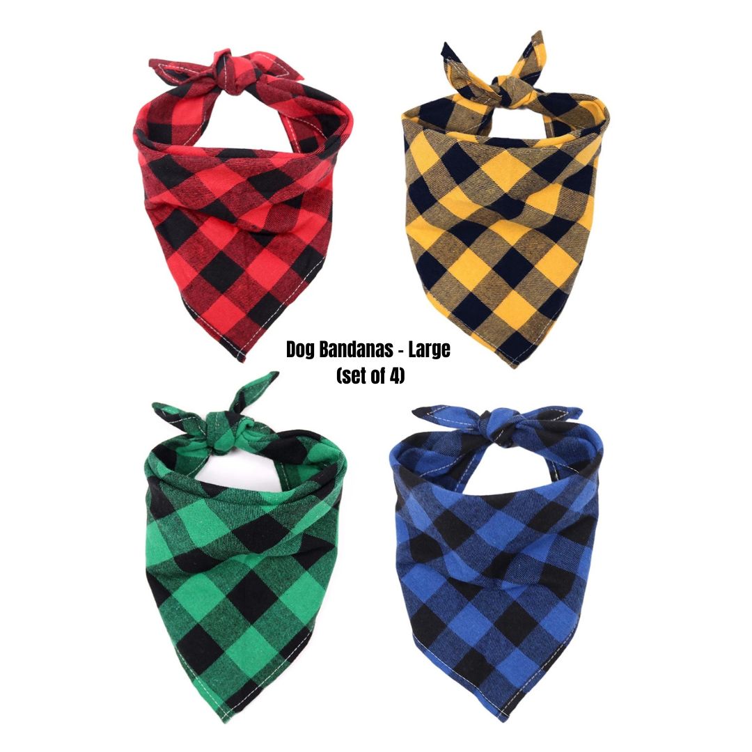Large Dog Bandanas Set Of 4 In Plaid