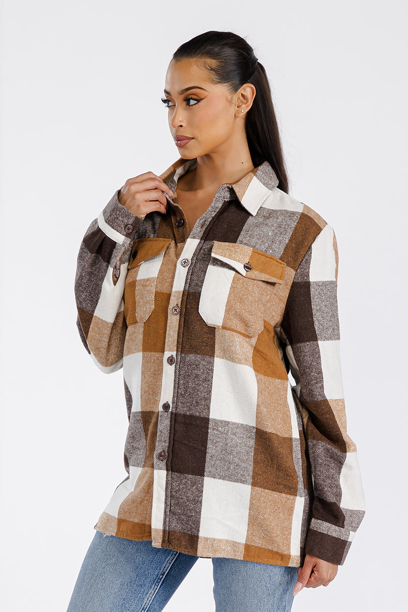 Cozy Flannel Shacket Oversized Boyfriend Fit