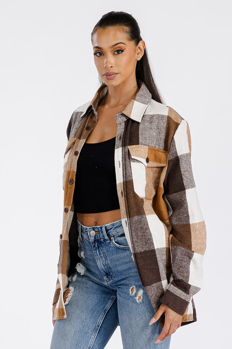 Cozy Flannel Shacket Oversized Boyfriend Fit