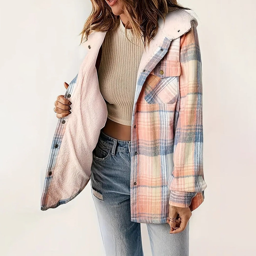 Plaid Hooded Jacket With Fleece Lining