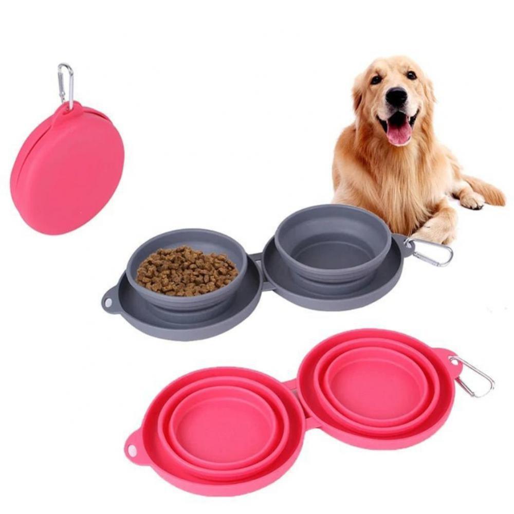 Double Collapsible Pet Feeding Bowls On The Go