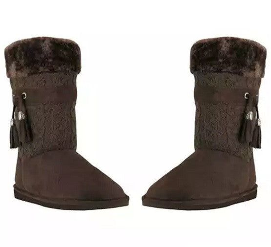 Knit Faux Fur Boots With Tassel Detailing