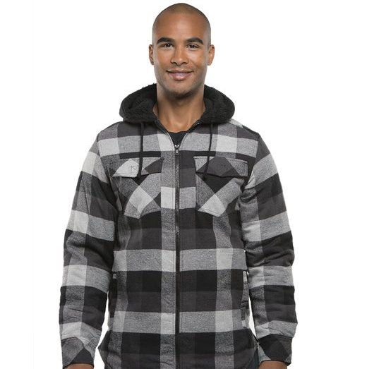 Men's Hooded Flannel Jacket With Sherpa Hood