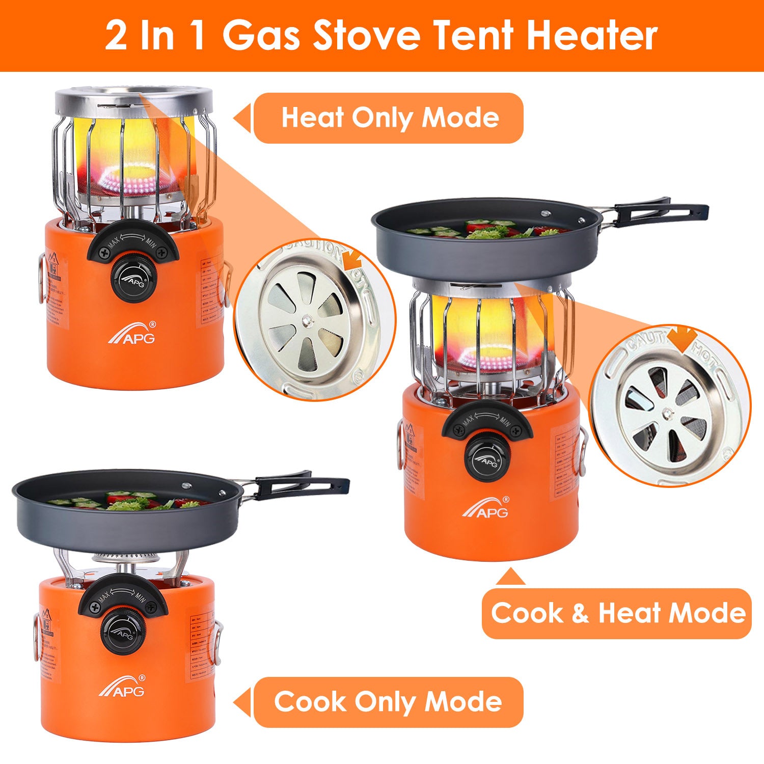 APG 2 In 1 Camping Stove Heater 2000W Orange 360 Degree