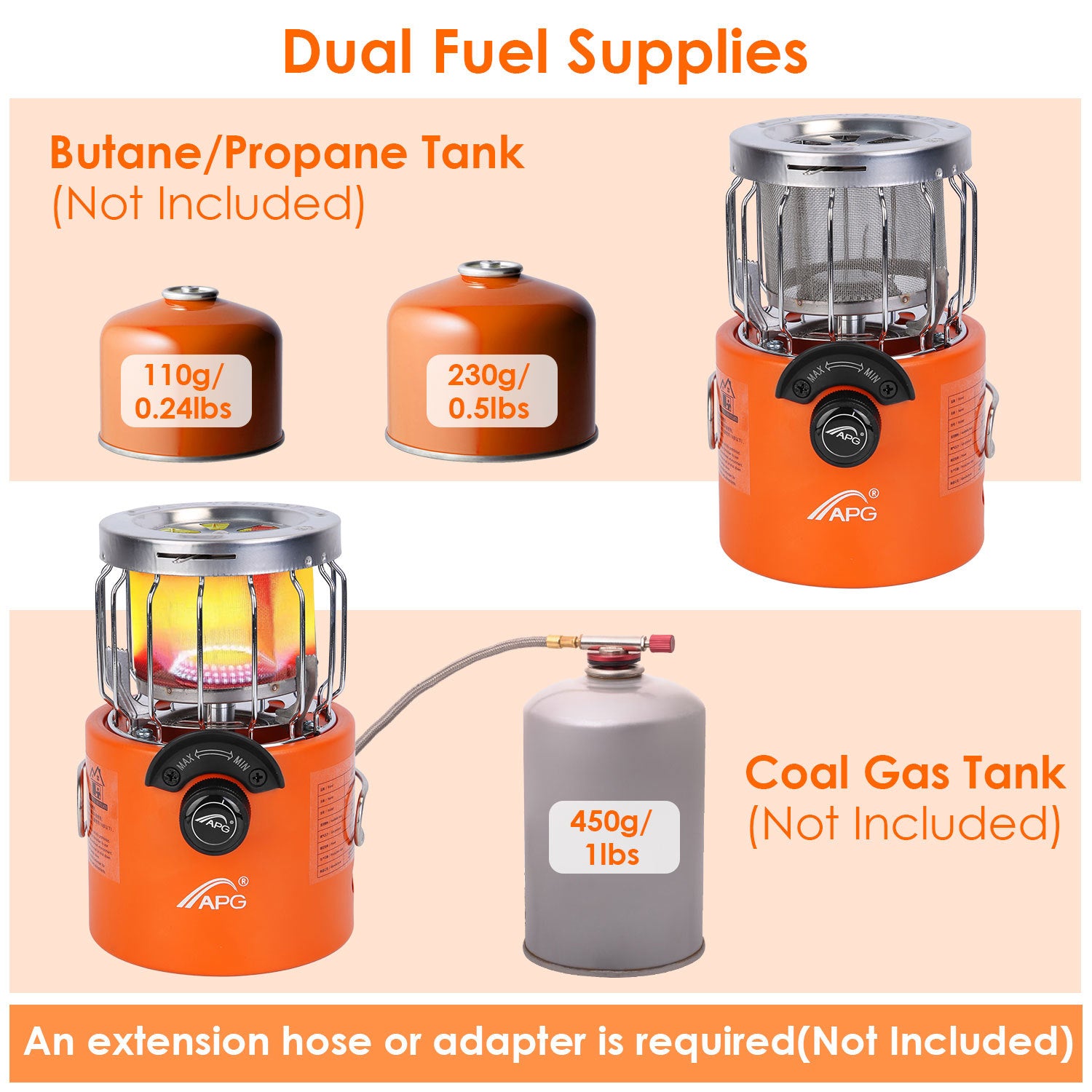 APG 2 In 1 Camping Stove Heater 2000W Orange 360 Degree
