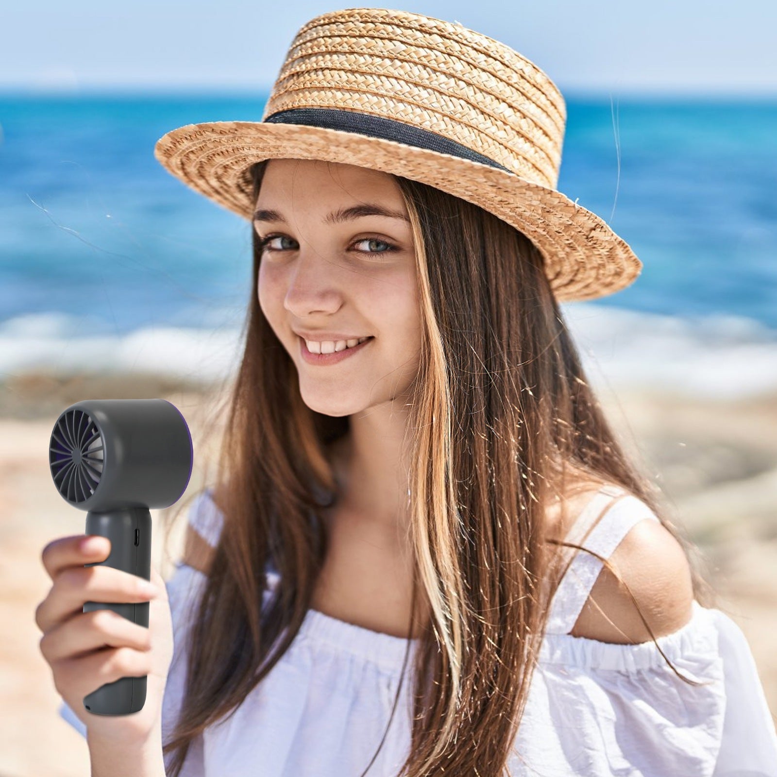 Handheld Fan Ice Cooler LCD Display